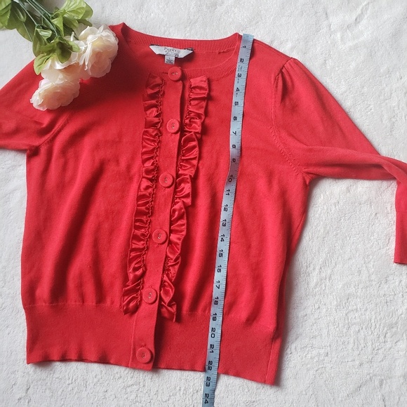 Women's Red Ruffled Cardigan - Picture 5 of 6